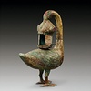 Painted Bronze Lamp in the Shape of Goose Carrying Fish