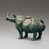 Rhinoceros-shaped Bronze <em>Zun</em> (wine vessel) with Gold-and-silver-inlaid Cloud Design