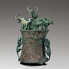 Bronze Cowrie Container with Tiger-shaped Handles and Seven Oxen