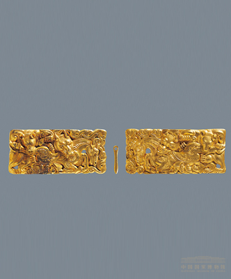 <p>西汉<br>每块带板长13.3、宽6厘米，扣舌长3.3厘米<br>江苏徐州狮子山楚王墓出土<br>徐州博物馆藏</p>